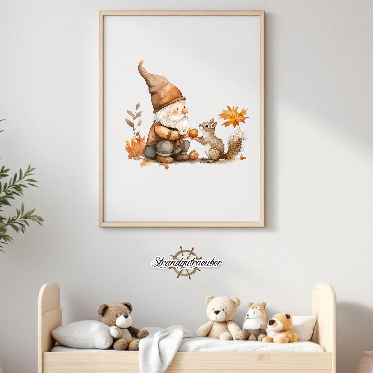 Buegelbild Wichtel Willi mit Eichhörnchen Buegelbild Wichtel Willi mit Eichhörnchen